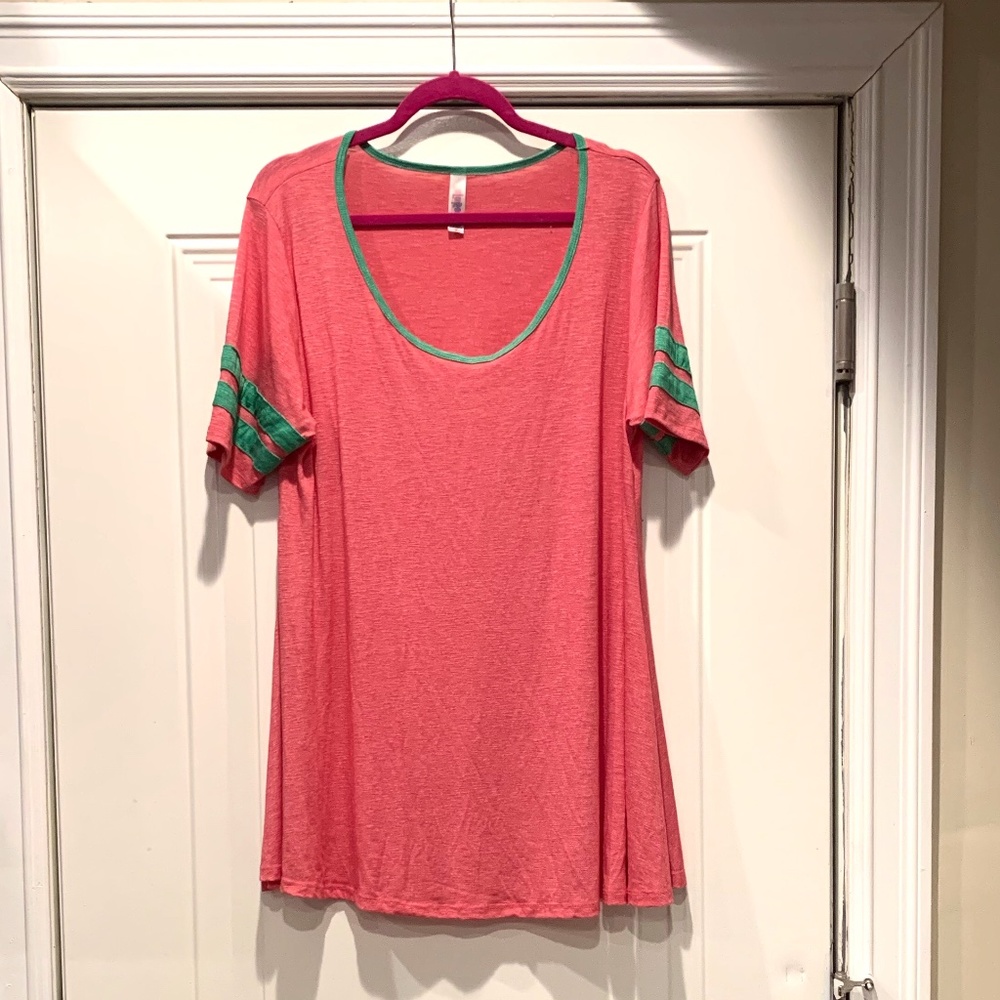 Lularoe striped sleeve perfect T watermelon medium